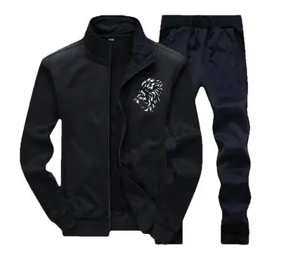 Men's Polyester Plain Zipper Track Suit - 2 Pcs Set in Black