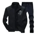 Men's Polyester Plain Zipper Track Suit - 2 Pcs Set in Black