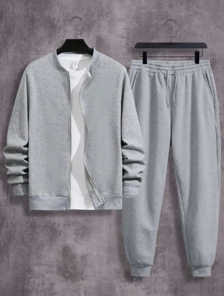2 Pcs Men's Fleece Plain Zipper Track Suit