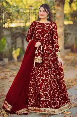 Exquisite Blue Katan Silk Embroidered Lehenga Set - 4 Pcs