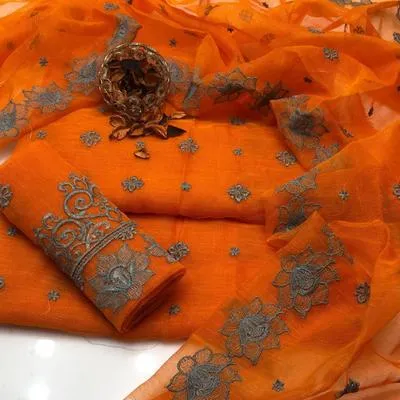 3 Pcs Women's Unstitched Embroidered Suit