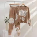 2 Pcs Women's Stitched Fleece Printed Sweatshirt Tracksuit