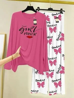 2 Pcs Women's Stitched Printed Night Suit