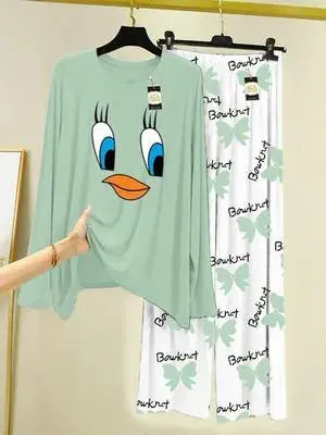 2 Pcs Women's Stitched Cotton Jersey Printed Night Suit